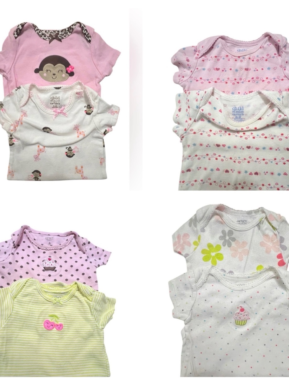 Baby Girl Carter's Short Sleeve Bodysuit Lot 8pc Mixed Sizes 6M 6-9M 6-12M 12M